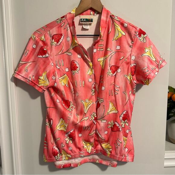 Vintage Nashbar Pink Strawberry Floral Print Cycling Bike Bib Top Medium - Picture 7 of 11